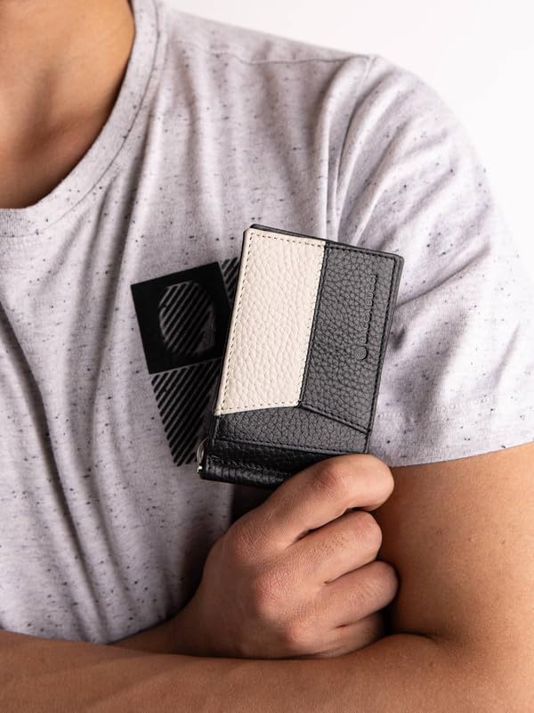 Bacca Bucci Slim Genuine Leather Wallet with Money Clipper Black and White - Image 5