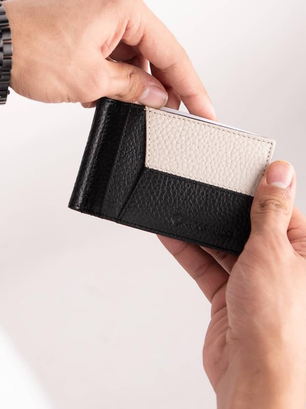 Bacca Bucci Slim Genuine Leather Wallet with Money Clipper Black and White - Image 4