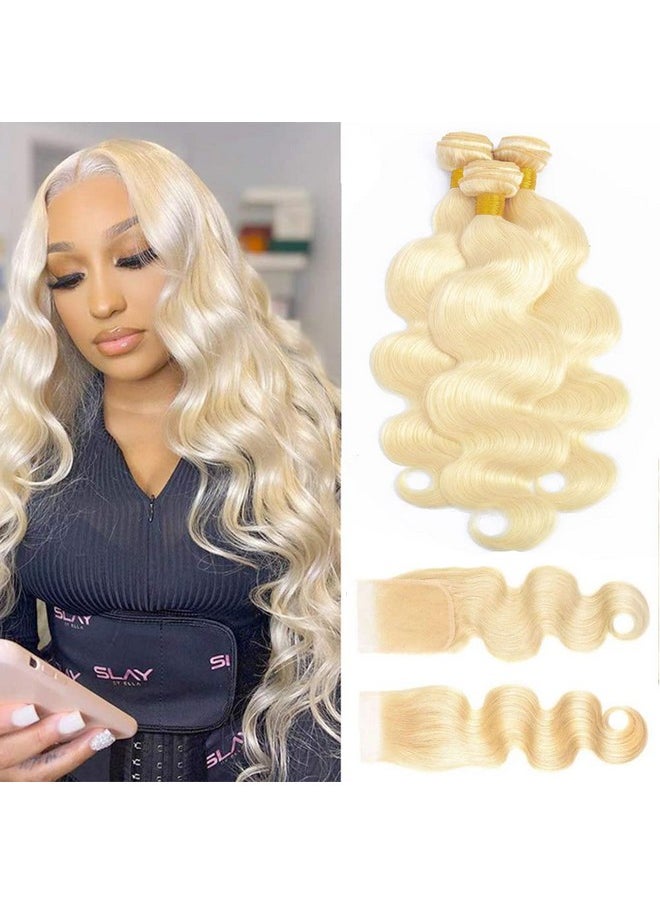 ROYAL IMPRESSION 613 Blonde Bundles With Closure (12 14 16+10") 12A Grade Brazilian Virgin Blonde Body Wave Hair 3 Bundles With Transparent Lace Closure 100% Unprocessed Human Hair Weave Bundles With Closure  - Image 1