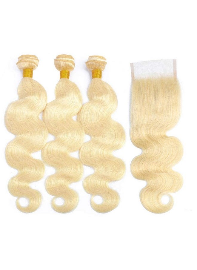 ROYAL IMPRESSION 613 Blonde Bundles With Closure (12 14 16+10") 12A Grade Brazilian Virgin Blonde Body Wave Hair 3 Bundles With Transparent Lace Closure 100% Unprocessed Human Hair Weave Bundles With Closure  - Image 2