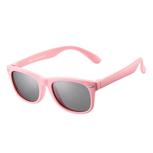 AZorb Kids Polarized Sunglasses TPEE Rubber Flexible Frame for Boys Girls Age 3-8, 100% UV Protection (ALL Pink/Grey) - Image 1