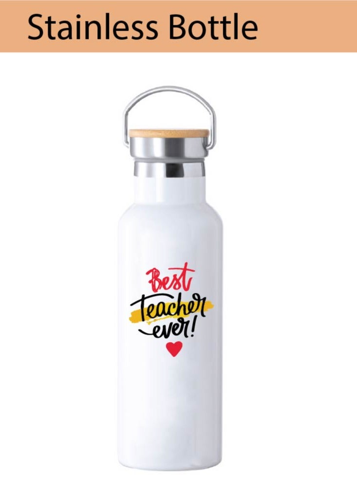 PRINTSHOP4ME Teacher's Day Pack of 3 Combo Pack - Stainless Steel Bamboo Cap Flask Bottle 600ml, Teddy Bear and Greeting Card - Teacher's Day Gift Set - Gift for World Teachers Day - Image 3