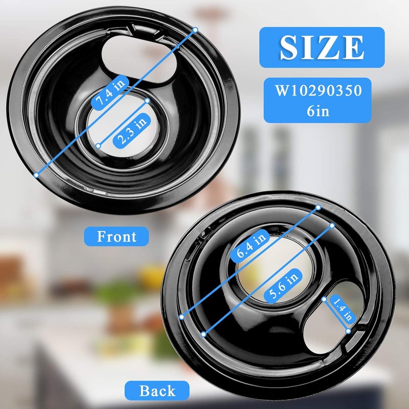APPLIANCEMATES Black Stove Burner Drip Pans Replacement for Whirlpool Amana Crosley Electric Range, Stove Top Drip Bowls Includes 1 Large 8-Inch W10290353 and 3 Small 6-Inch W10290350 by - Image 2