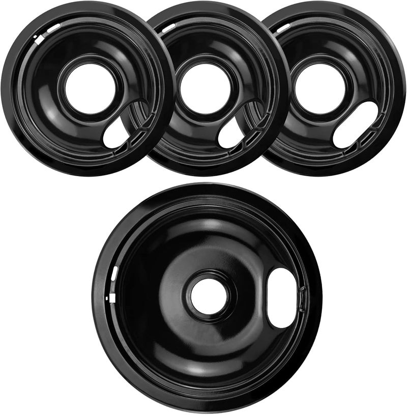 APPLIANCEMATES Black Stove Burner Drip Pans Replacement for Whirlpool Amana Crosley Electric Range, Stove Top Drip Bowls Includes 1 Large 8-Inch W10290353 and 3 Small 6-Inch W10290350 by - Image 1