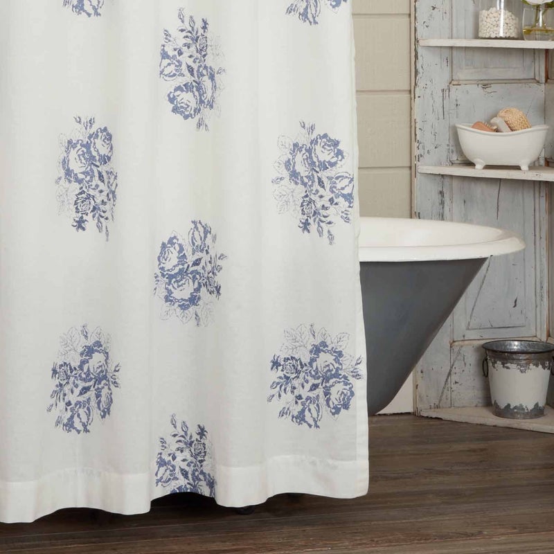 Piper Classics Lydia Blue Shower Curtain 72 L x 72 W Vintage Farmhouse Cottage Style Floral Bathroom Dcor