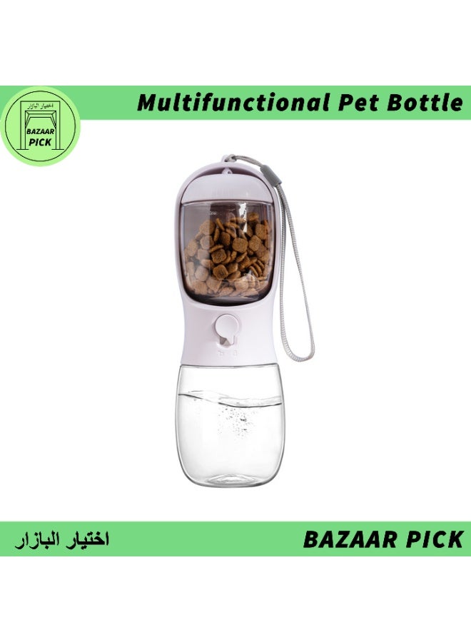 Pet Water Bottle for Cats and Dogs with Food Container Portable Outdoor Travel Cup Heat Resistant 2 in 1 White 300ml - Image 1
