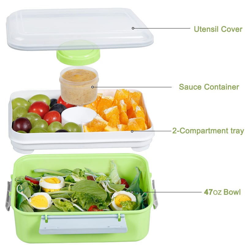 shopwithgreen Set of 3 Salad Food Storage Container To Go  47-oz Bento Box with Removable Tray & Dressing Pots  for Lunch  Snacks  School & Travel - Food Prep Storage Containers with Lids - Image 2
