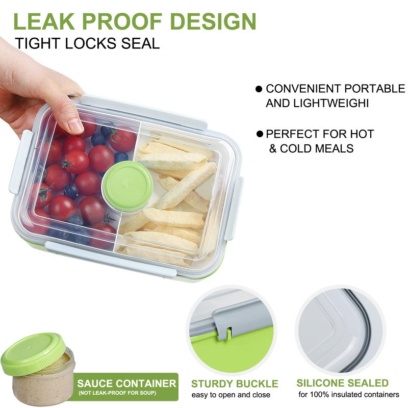 shopwithgreen Set of 3 Salad Food Storage Container To Go  47-oz Bento Box with Removable Tray & Dressing Pots  for Lunch  Snacks  School & Travel - Food Prep Storage Containers with Lids - Image 3