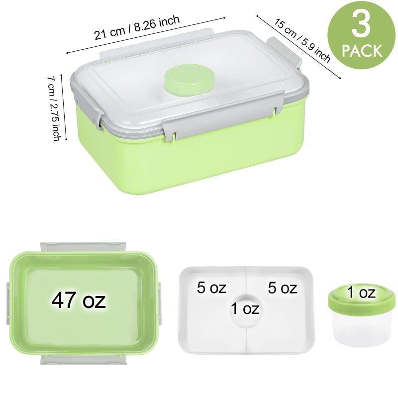 shopwithgreen Set of 3 Salad Food Storage Container To Go  47-oz Bento Box with Removable Tray & Dressing Pots  for Lunch  Snacks  School & Travel - Food Prep Storage Containers with Lids - Image 5