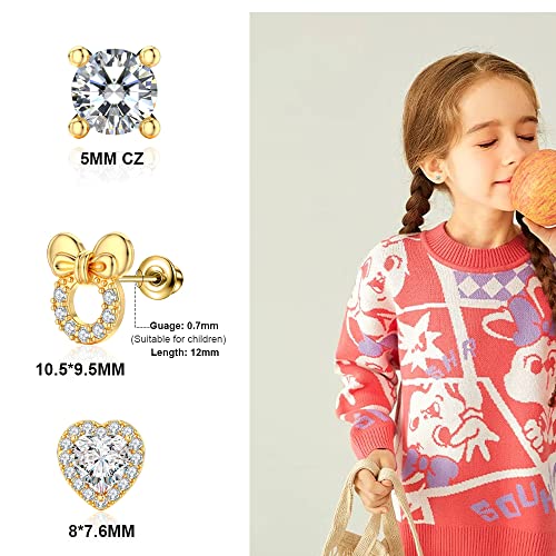 TOPBRIGHT 8 Pairs S925 Sterling Silver Stud Earrings Hypoallergenic Earrings with 18k Gold Plated Heart CZ Tiny Butterfly For Kids, Toddlers, Little Girls, Teens, Women - Image 3