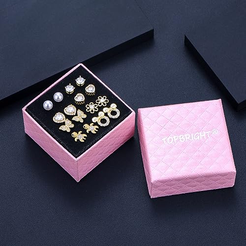 TOPBRIGHT 8 Pairs S925 Sterling Silver Stud Earrings Hypoallergenic Earrings with 18k Gold Plated Heart CZ Tiny Butterfly For Kids, Toddlers, Little Girls, Teens, Women - Image 5
