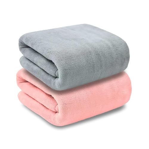 MAXOSHINE Microfiber Towels for Bath Large Size-Super Soft Coral Fleece Bathing Towel with Hook Quick Dry Super Absorbent-Bath Towel for Men and Women-70x140 cm, 350 GSM, Pack of 2 - Image 1