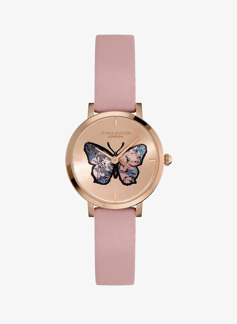Olivia Burton Womens 2-Hand Signature Butterfly Collection Watch With Pink Leather Strap - 24000126