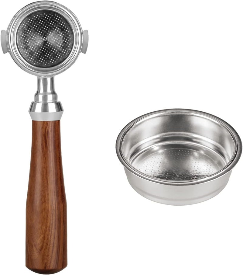 Zerodis 51mm Bottomless Portafilter for EC680 EC685, Tool with Rosewood Handle & 2 Cup Basket for Better Crema and Extraction Control (ECO310 2 Filter Basket Included)