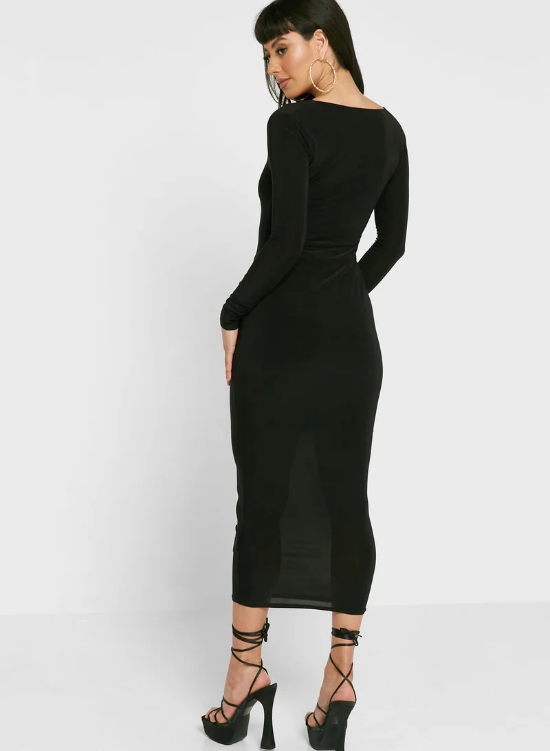 Missguided Plus bodycon dress with ruched side detail in navy
