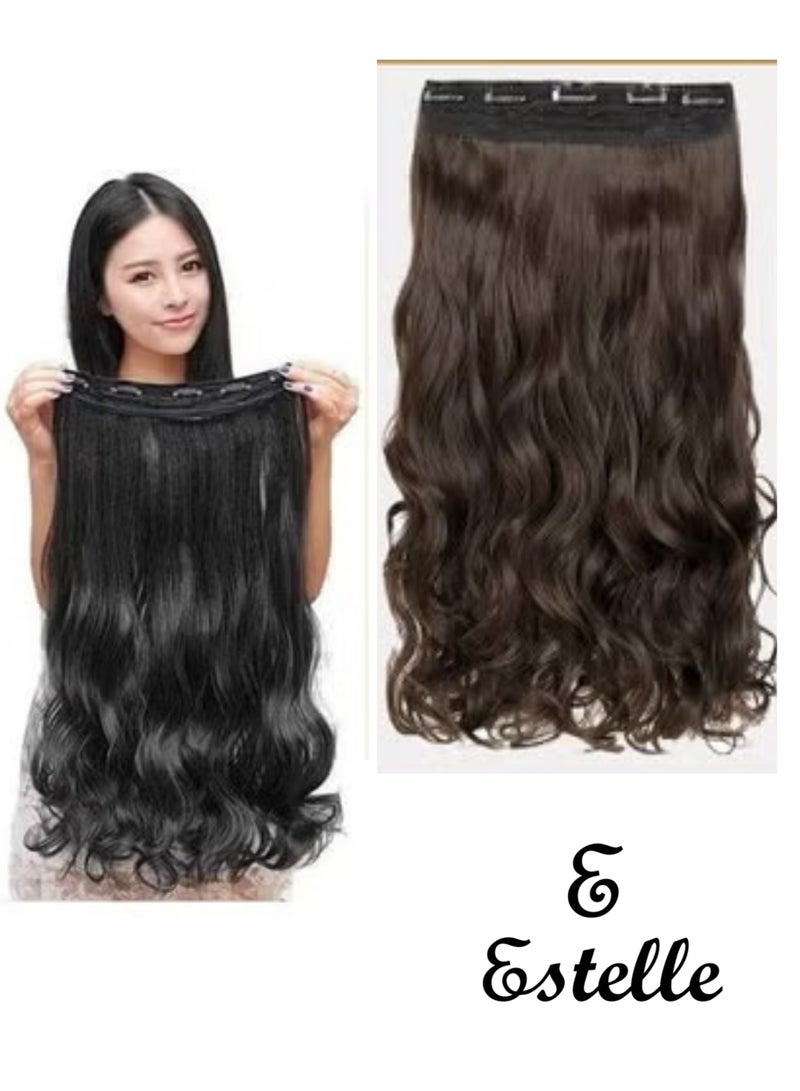 Estelle Full head one piece long straight and Body Wave hair extension, with 5 clips, suitable for women and girls Color No 4B Body Wave - Image 1