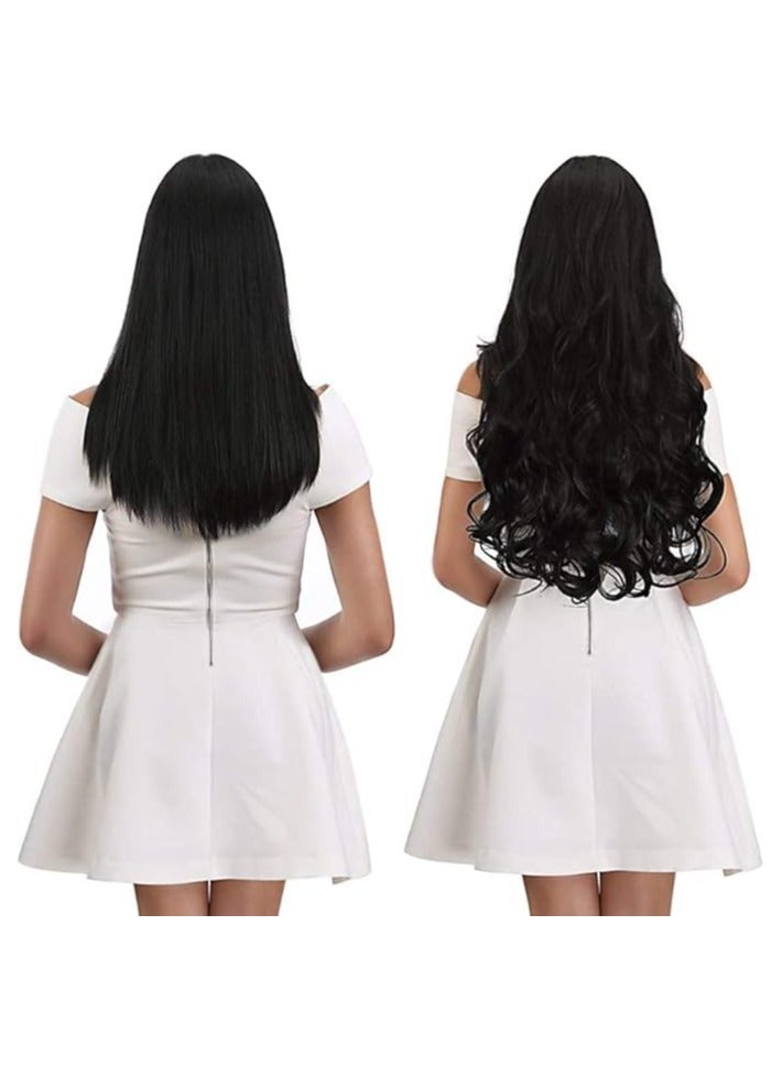 Estelle Full head one piece long straight and Body Wave hair extension, with 5 clips, suitable for women and girls Color No 4B Body Wave - Image 5