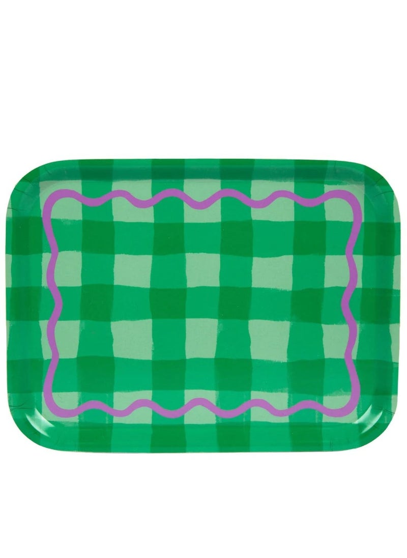 Talking Tables - Green Gingham Wooden Serving Tray - Image 1