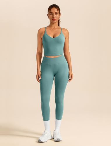ABOCIW Workout Sets for Women 2 Piece Seamless V Neck Strappy Tank Top with Bra Crossover Waist Scrunch Butt Lifting Leggings Gym Sets Yoga Pilates Outfits Work Out Clothes Rain Small - Image 3