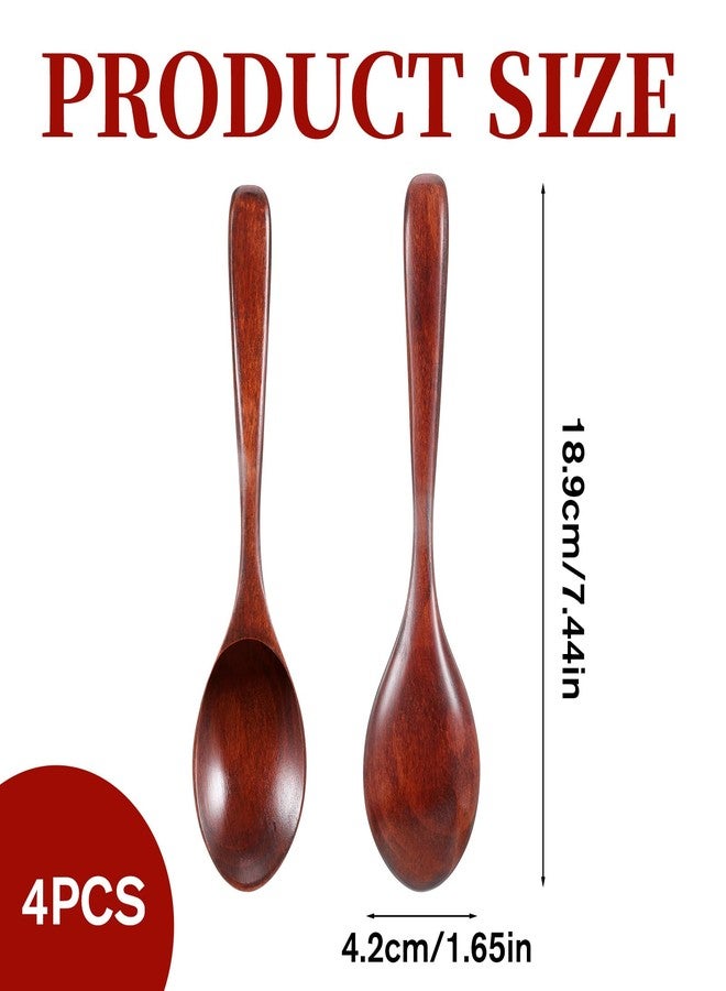 Tweruna 4 PCS Wooden Spoons for Eating, 7.4 Inch Wood Soup Spoon, Hard Wood Spoons for Eating, Wooden Table Spoon Set for stirring Coffee Desserts Cereal - Image 2