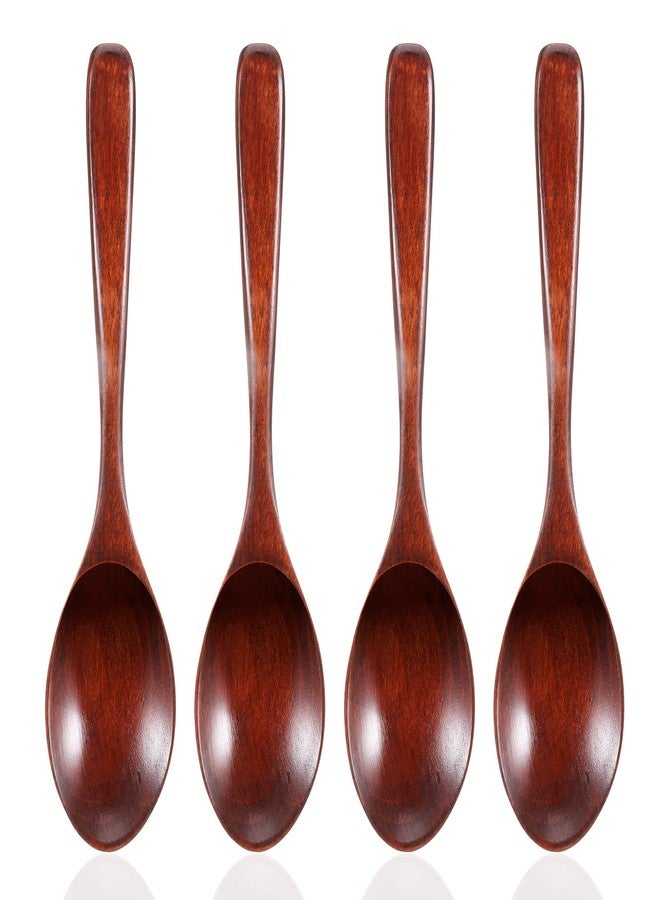 Tweruna 4 PCS Wooden Spoons for Eating, 7.4 Inch Wood Soup Spoon, Hard Wood Spoons for Eating, Wooden Table Spoon Set for stirring Coffee Desserts Cereal - Image 1
