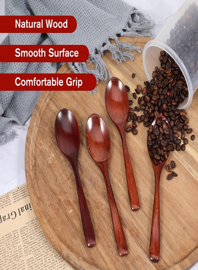 Tweruna 4 PCS Wooden Spoons for Eating, 7.4 Inch Wood Soup Spoon, Hard Wood Spoons for Eating, Wooden Table Spoon Set for stirring Coffee Desserts Cereal - Image 4