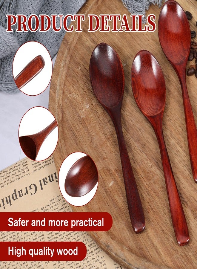 Tweruna 4 PCS Wooden Spoons for Eating, 7.4 Inch Wood Soup Spoon, Hard Wood Spoons for Eating, Wooden Table Spoon Set for stirring Coffee Desserts Cereal - Image 3