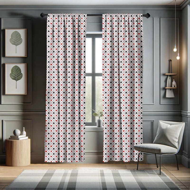 Ambesonne Casino Curtains  Poker Cards Advertising Holidays Getaways Tourist Destinations Pleasure Art Print  Window Treatments 2 Panel Set for Living Room Bedroom  Pair of - 28"" x 95""  Black Red - Image 5