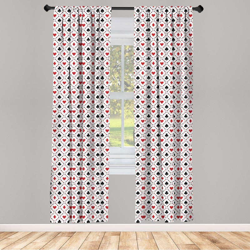 Ambesonne Casino Curtains  Poker Cards Advertising Holidays Getaways Tourist Destinations Pleasure Art Print  Window Treatments 2 Panel Set for Living Room Bedroom  Pair of - 28"" x 95""  Black Red - Image 2