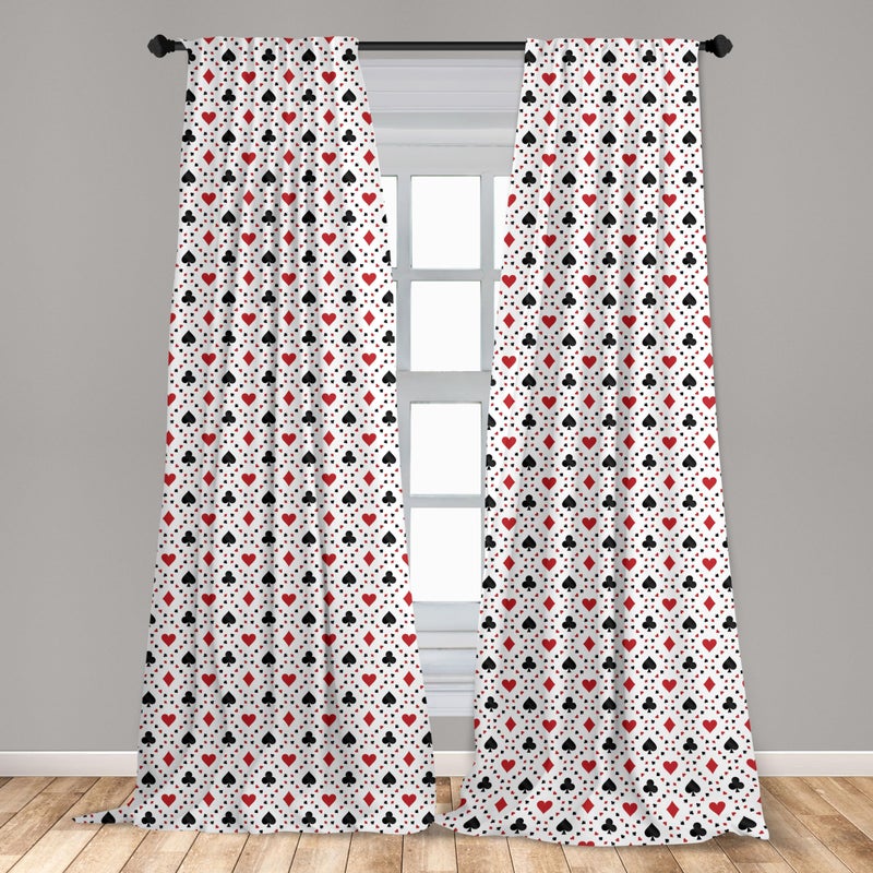 Ambesonne Casino Curtains  Poker Cards Advertising Holidays Getaways Tourist Destinations Pleasure Art Print  Window Treatments 2 Panel Set for Living Room Bedroom  Pair of - 28"" x 95""  Black Red - Image 3
