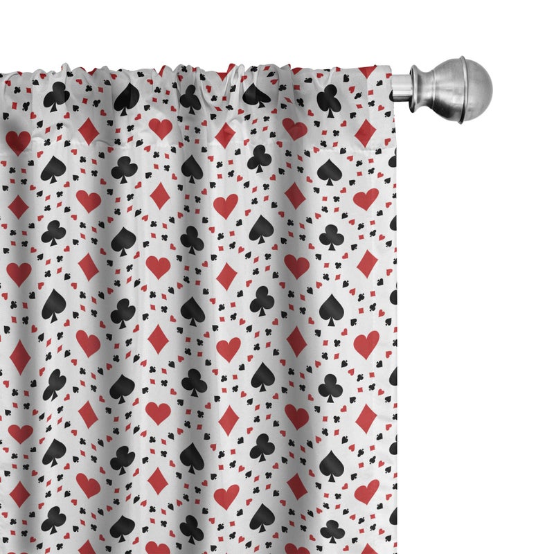 Ambesonne Casino Curtains  Poker Cards Advertising Holidays Getaways Tourist Destinations Pleasure Art Print  Window Treatments 2 Panel Set for Living Room Bedroom  Pair of - 28"" x 95""  Black Red - Image 1