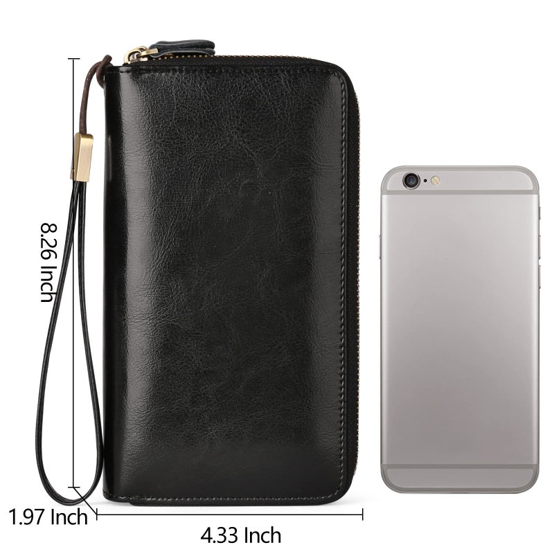 SENDEFN Leather Women Wallet RFID Blocking Zipper Around Phone Holder Clutch Wristlet Large Capacity - Image 5