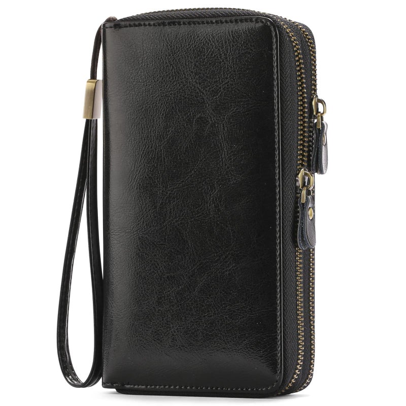 SENDEFN Leather Women Wallet RFID Blocking Zipper Around Phone Holder Clutch Wristlet Large Capacity - Image 1