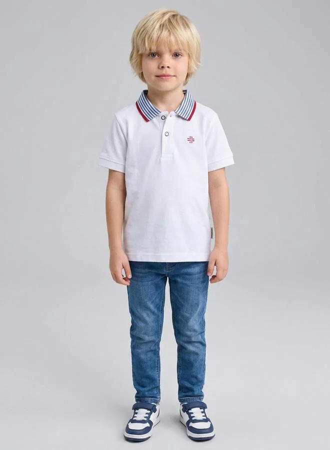Take Two  Boys White Striped Collar Regular Fit polo T-Shirt By Juniorloom for Men | Best Price UAE