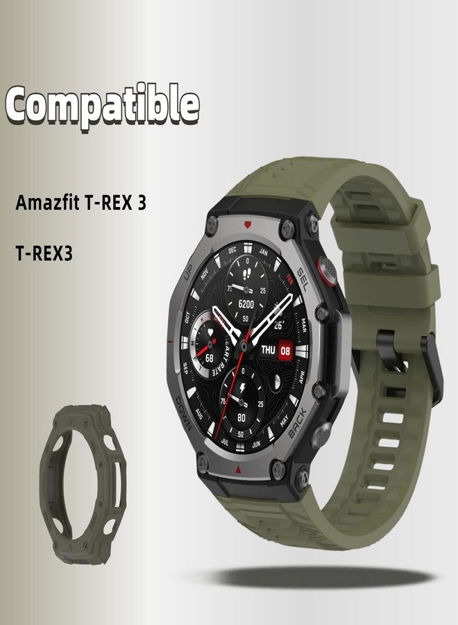 QHBAMD Silicone Band with Case Compatible with Amazfit T-REX3, Soft Breathable Strap Cover, for Men and Women (Jungle Green) - Image 2