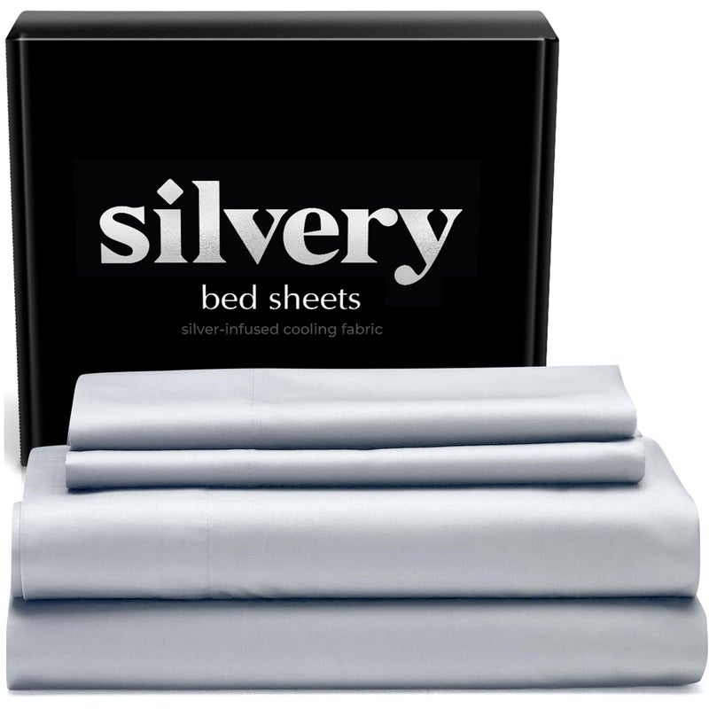 Silvery Silver Infused Bed Sheets Set - Award-Winning Self-Cooling Fabric with Self-Cleaning Silvery Technologyâ„¢ That Stays Fresh 3X Longer for Hygienic Sleep (Gray, Queen) - Image 1