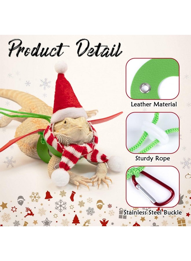 Wodison Christmas Bearded Dragon Costume Set with Santa Hat Scarf Adjustable Wings Lizard Leash Harness Reptile Leopard Gecko Christmas Cosplay Accessories(Red White) - Image 5