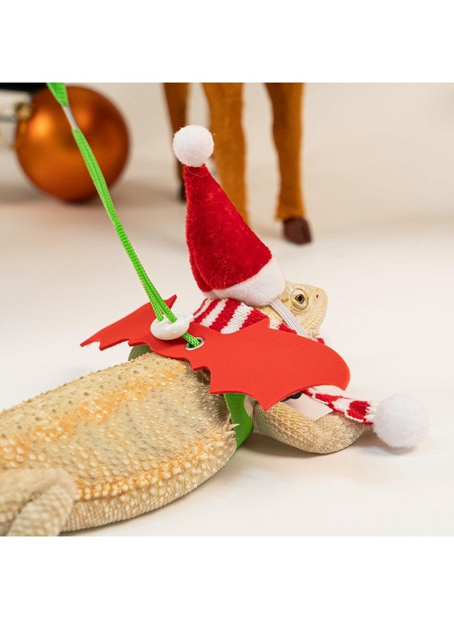 Wodison Christmas Bearded Dragon Costume Set with Santa Hat Scarf Adjustable Wings Lizard Leash Harness Reptile Leopard Gecko Christmas Cosplay Accessories(Red White) - Image 4
