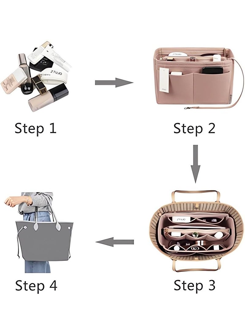 SYOSI Purse Organizer Insert Felt Bag with Zipper Handbag Tote Shaper - Image 3