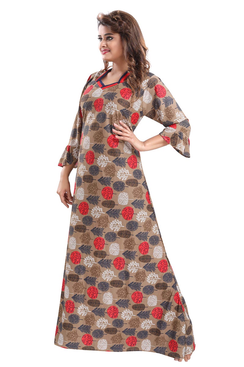 YKI Women's Sarina Printed Maxi Nighty (RG-FF-02, Pan Brown, L) - Image 3