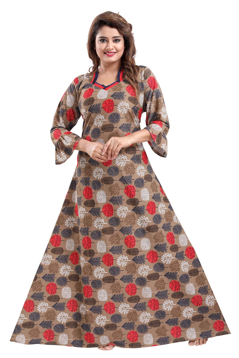 YKI Women's Sarina Printed Maxi Nighty (RG-FF-02, Pan Brown, L) - Image 1