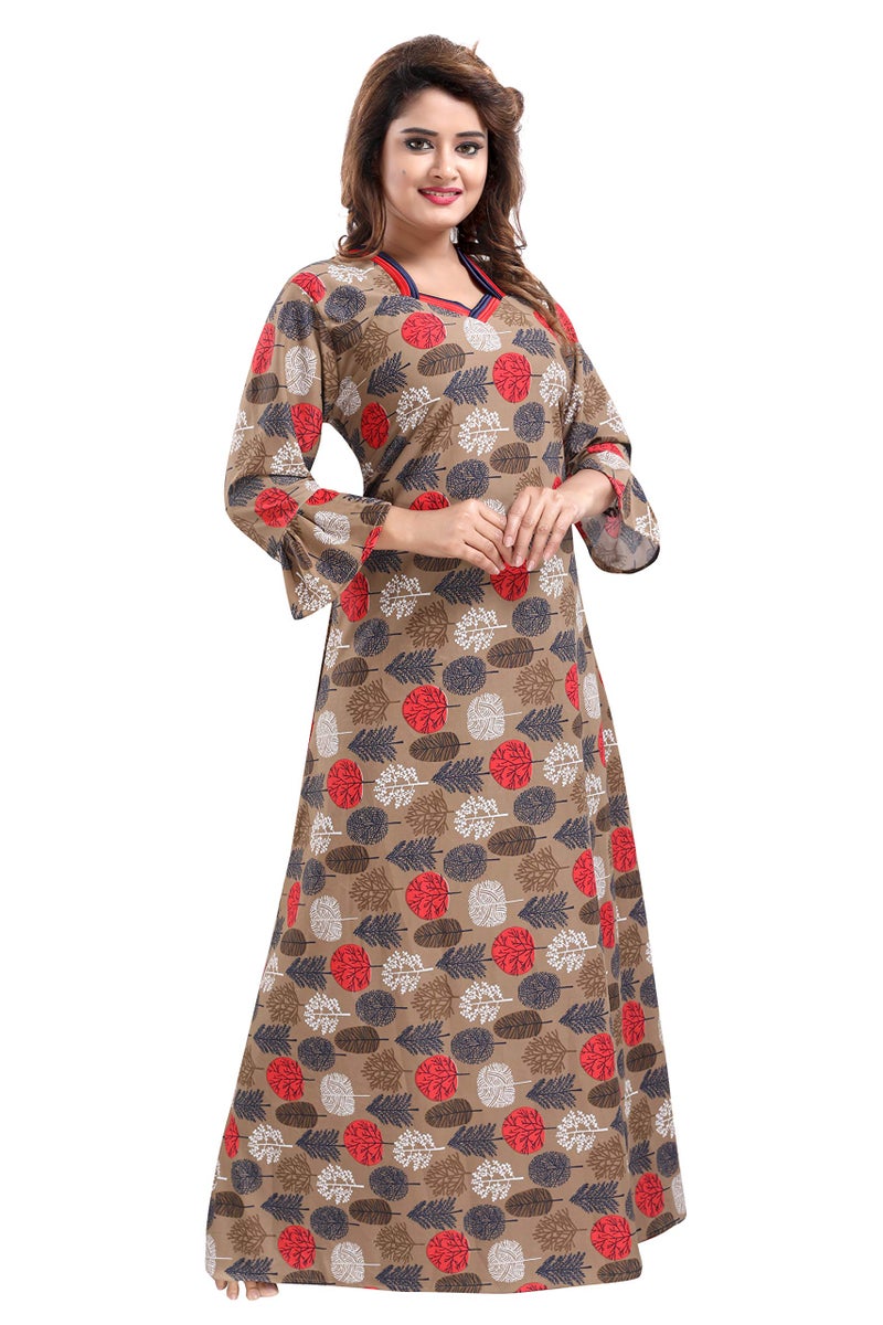 YKI Women's Sarina Printed Maxi Nighty (RG-FF-02, Pan Brown, L) - Image 2