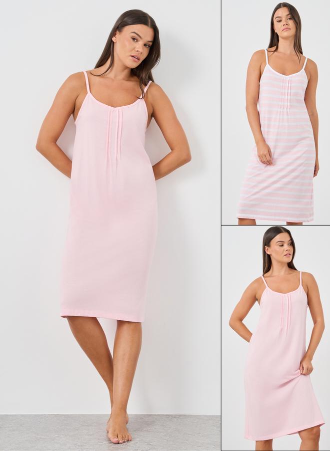 Styli Pack of 2 - Solid and Striped Pintuck Detail Slip Dress - Image 1