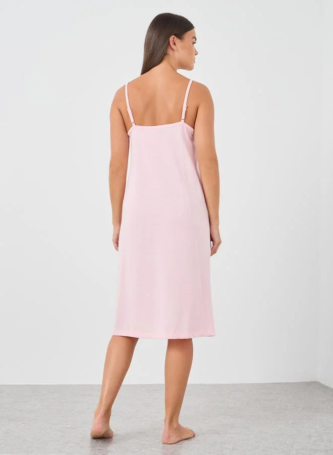 ستايلي Styli Pack of 2 - Solid and Striped Pintuck Detail Slip Dress