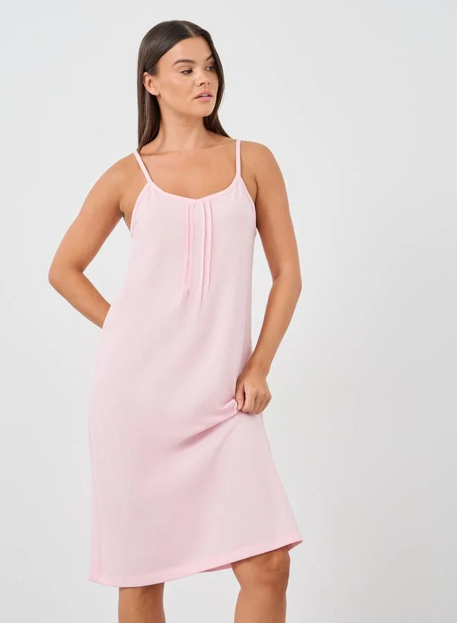 ستايلي Styli Pack of 2 - Solid and Striped Pintuck Detail Slip Dress