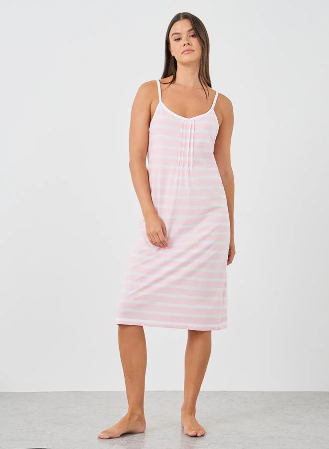 ستايلي Styli Pack of 2 - Solid and Striped Pintuck Detail Slip Dress