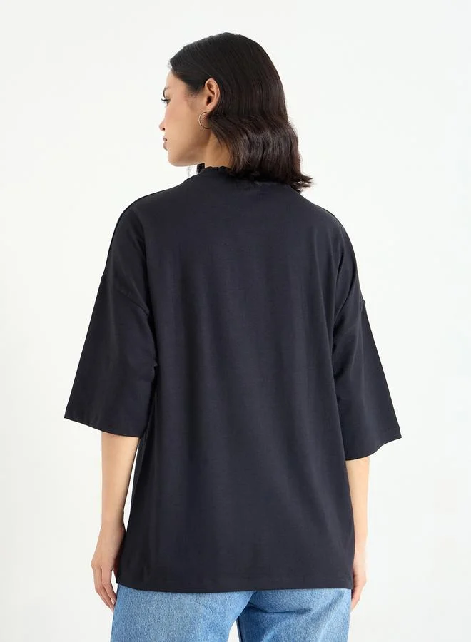 Styli Styli Black Oversized T-Shirt with Dropped Shoulder