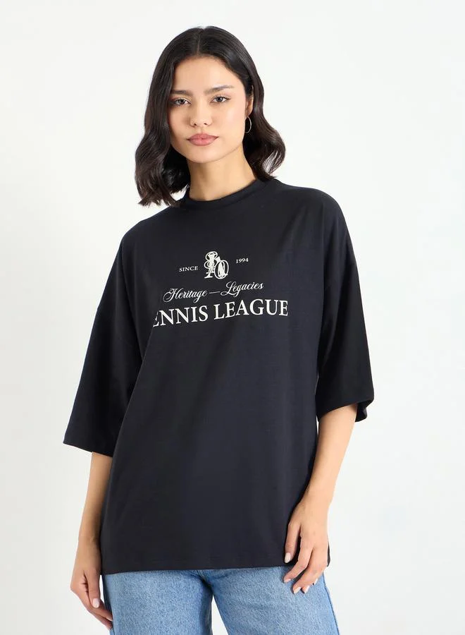 Styli Styli Black Oversized T-Shirt with Dropped Shoulder