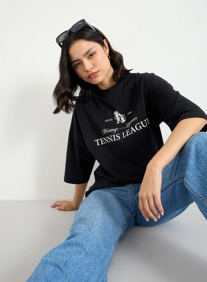 Styli Styli Black Oversized T-Shirt with Dropped Shoulder