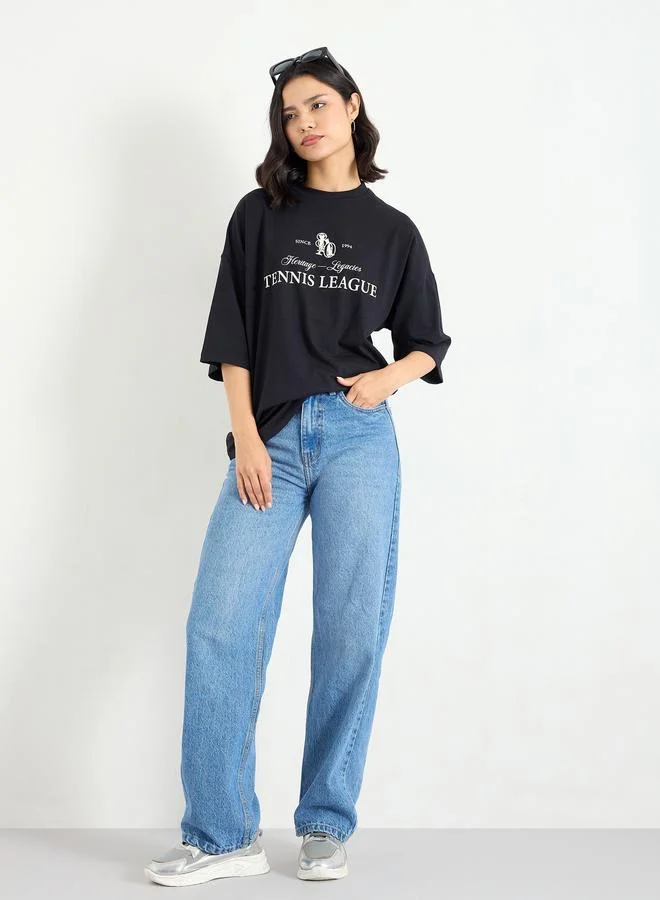Styli Oversized 100% Cotton T-Shirt with Dropped Shoulder